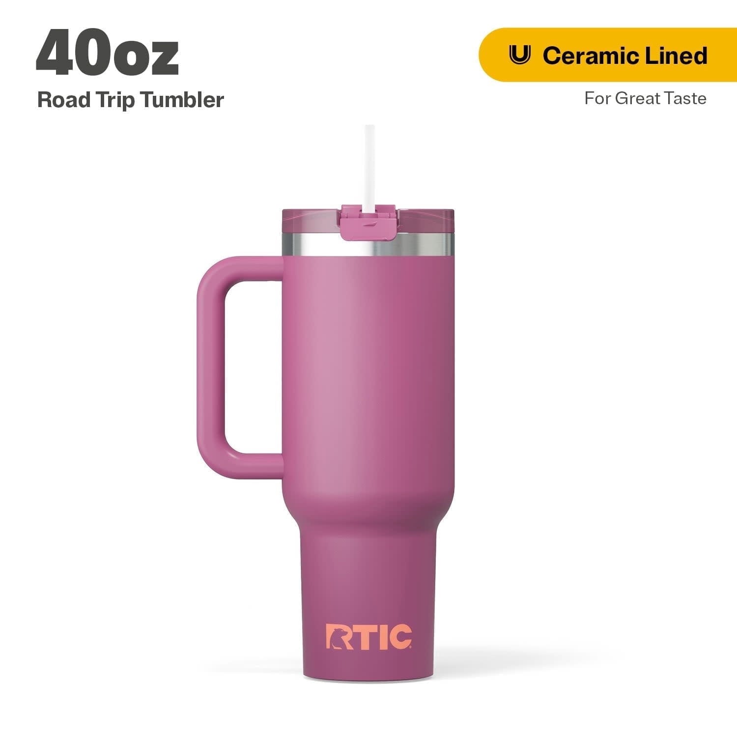 RTIC 40 oz Ceramic Lined Road Trip Tumbler with Handle and Leak-Resistant Straw Lid, Beach