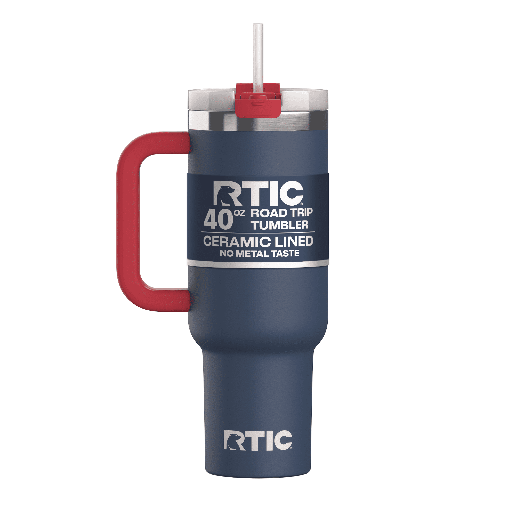 RTIC 40 oz Ceramic Lined Road Trip Tumbler with Handle and Leak-Resistant Straw Lid, Beach