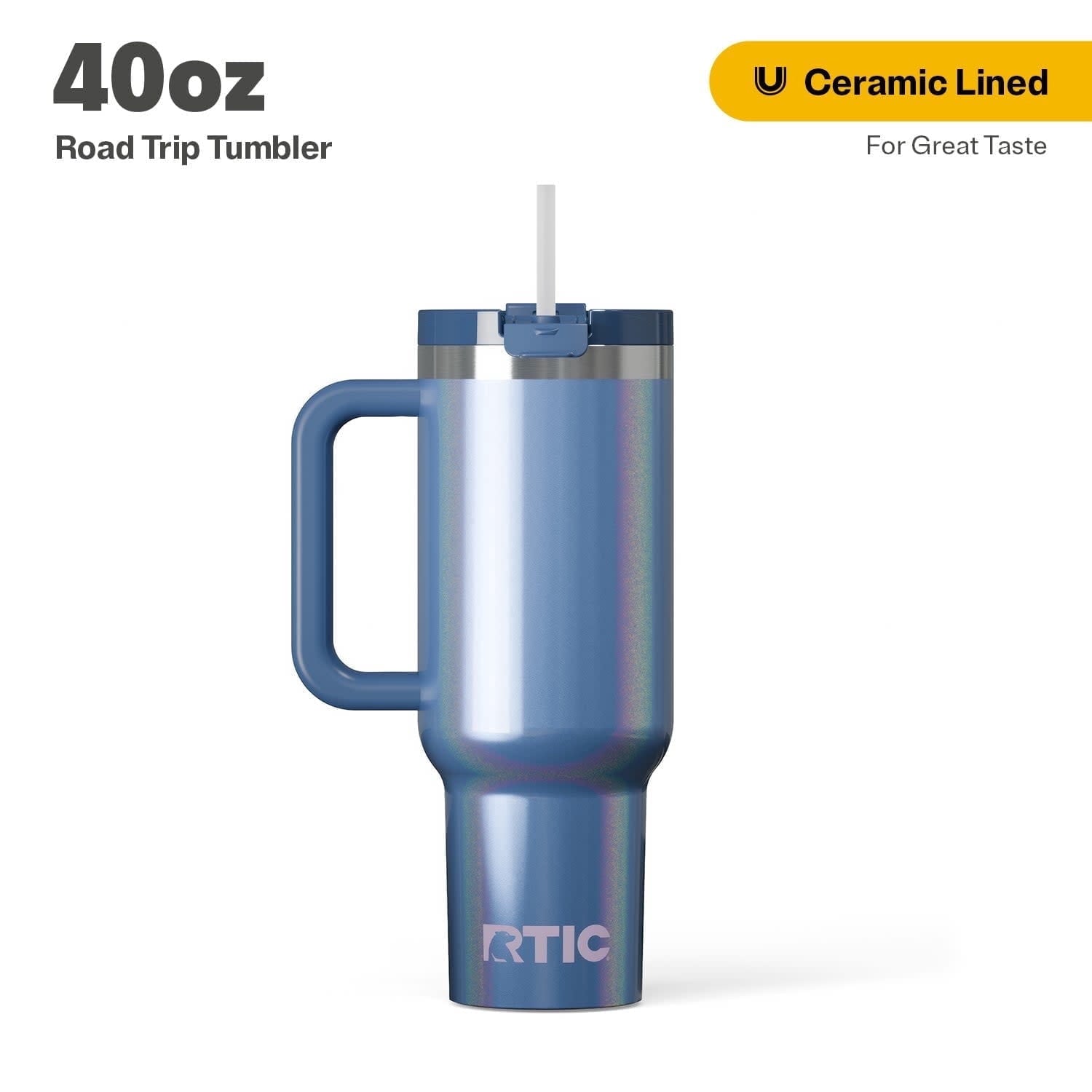 RTIC 40 oz Ceramic Lined Road Trip Tumbler with Handle and Leak-Resistant Straw Lid, Beach