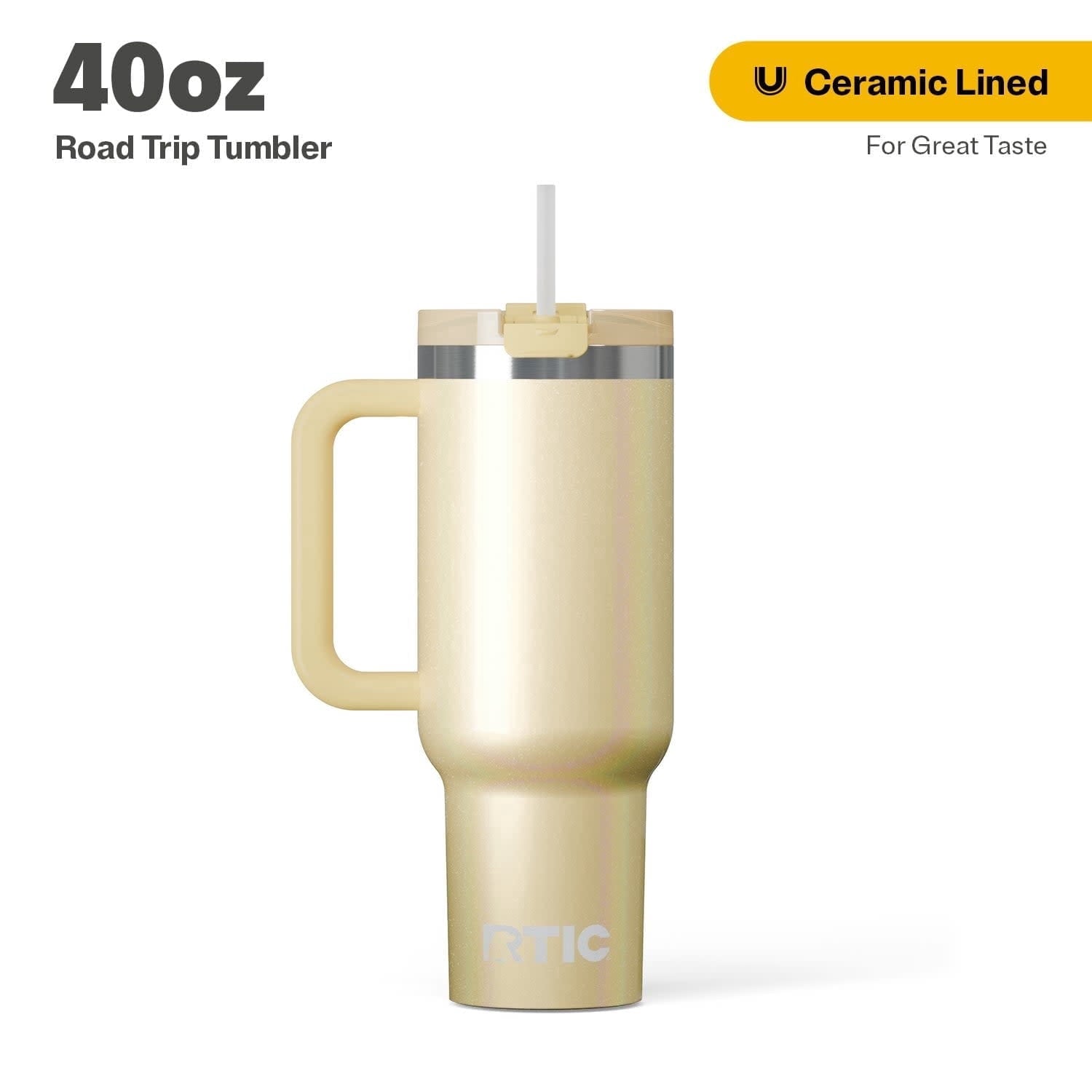 RTIC 40 oz Ceramic Lined Road Trip Tumbler with Handle and Leak-Resistant Straw Lid, Beach