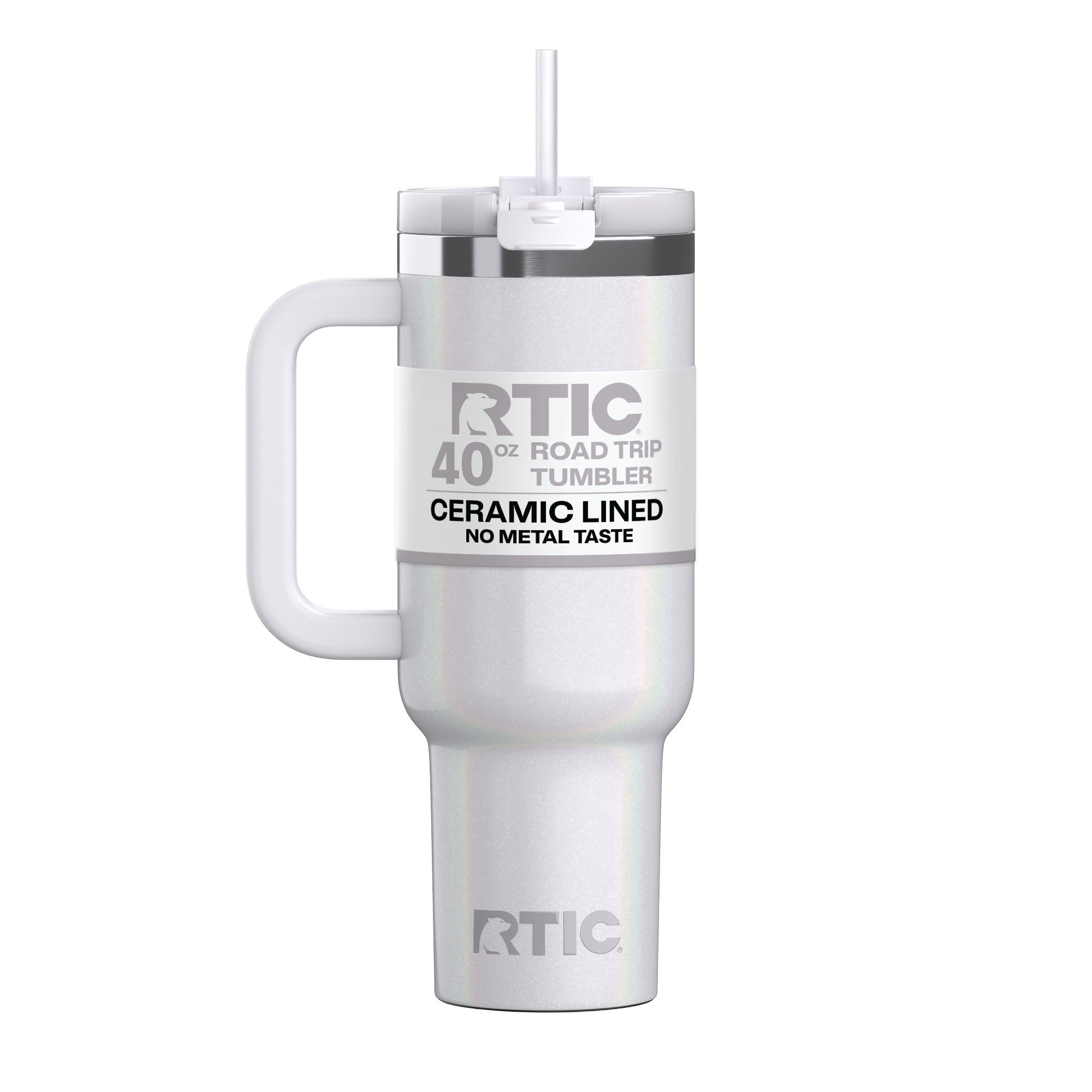 RTIC 40 oz Ceramic Lined Road Trip Tumbler with Handle and Leak-Resistant Straw Lid, Beach