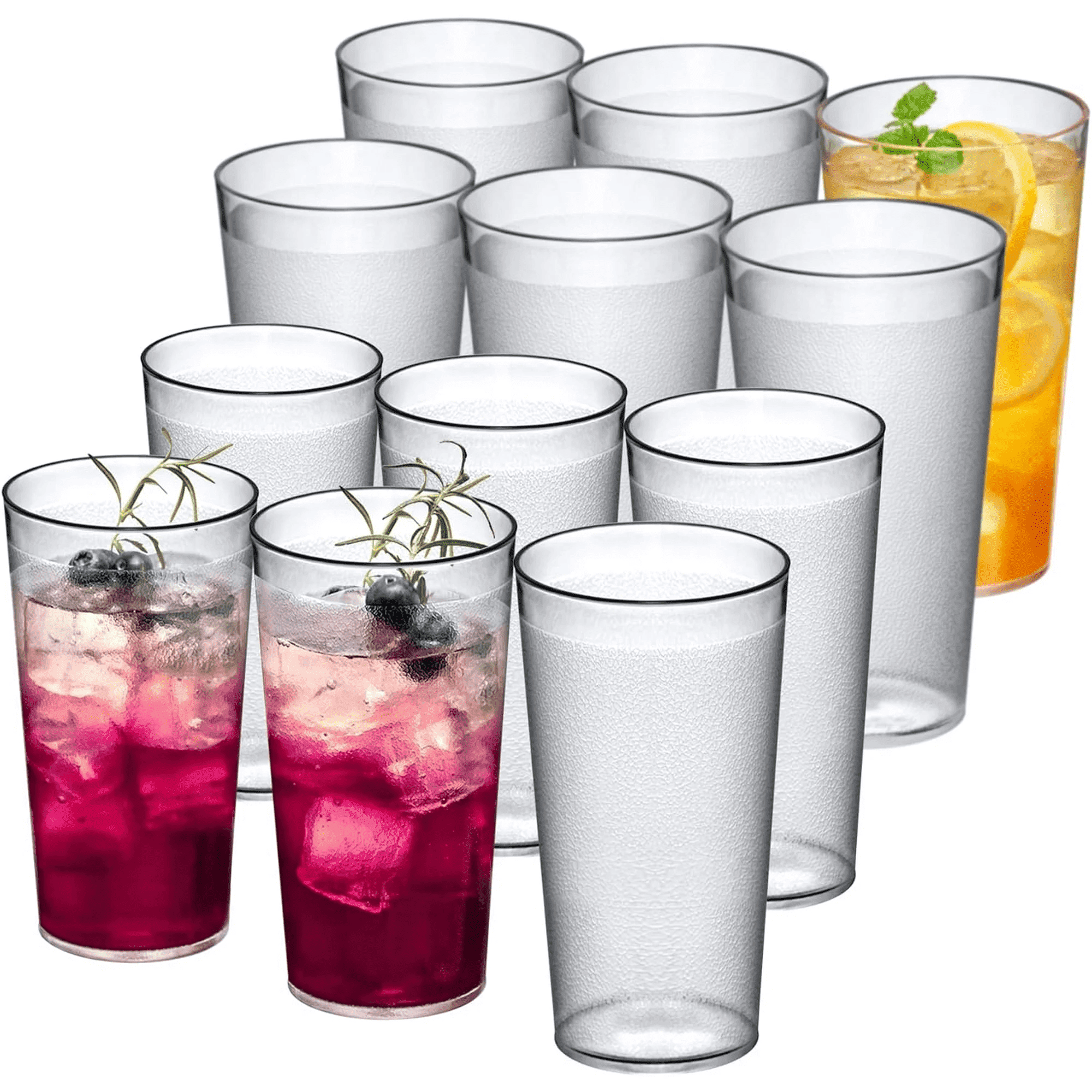 Ruseen 12 Piece Unbreakable Plastic Tumblers Drinkware Bpa Free Reusable Plastic Drinking Glasses For Home Outdoors  Stackable Lead Free Dishwasher Safe 16Oz - Tumbler
