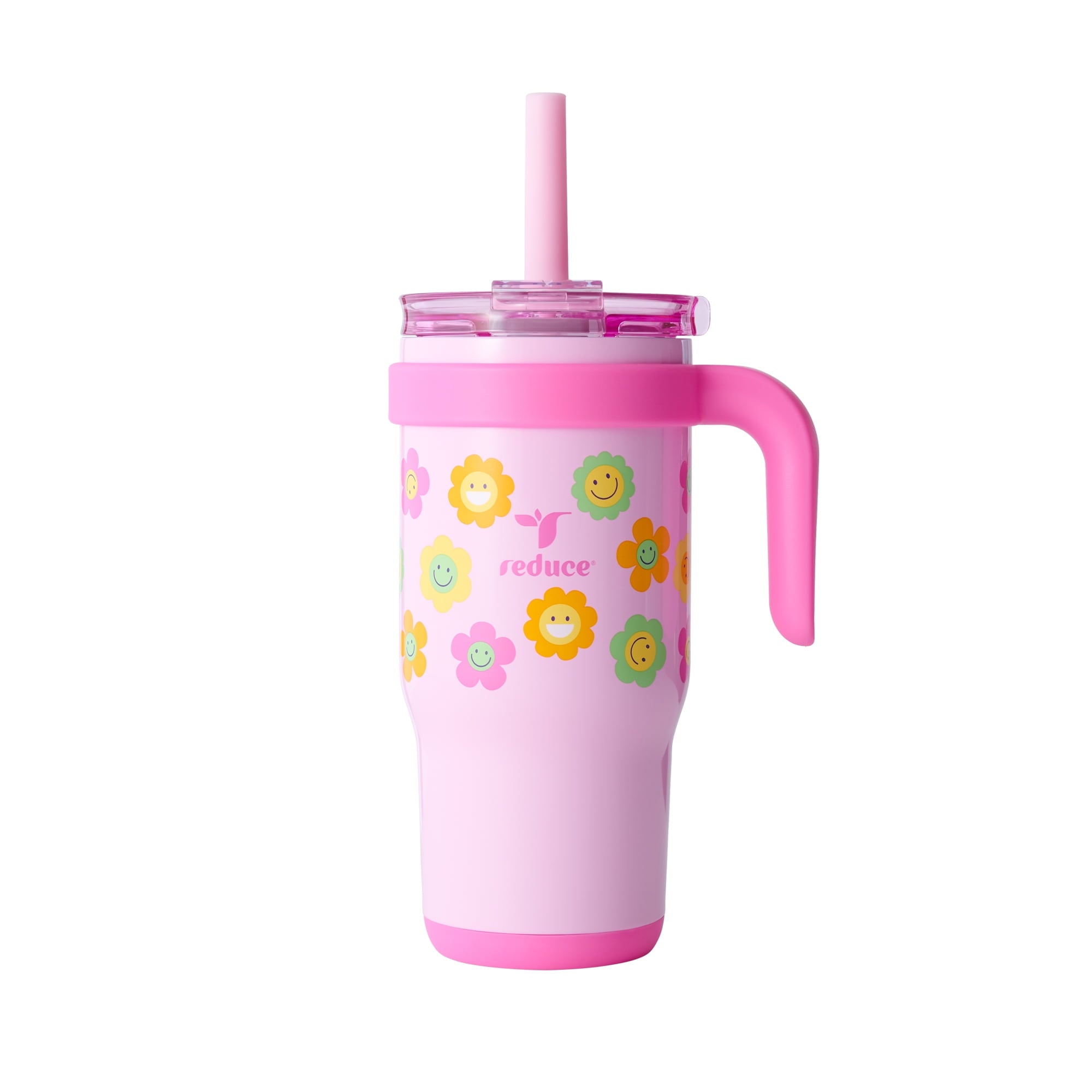 Reduce Coldee Kids Insulated Tumbler with Straw, 18oz Stainless Steel Spill-Proof Cup with Handle, Smiles