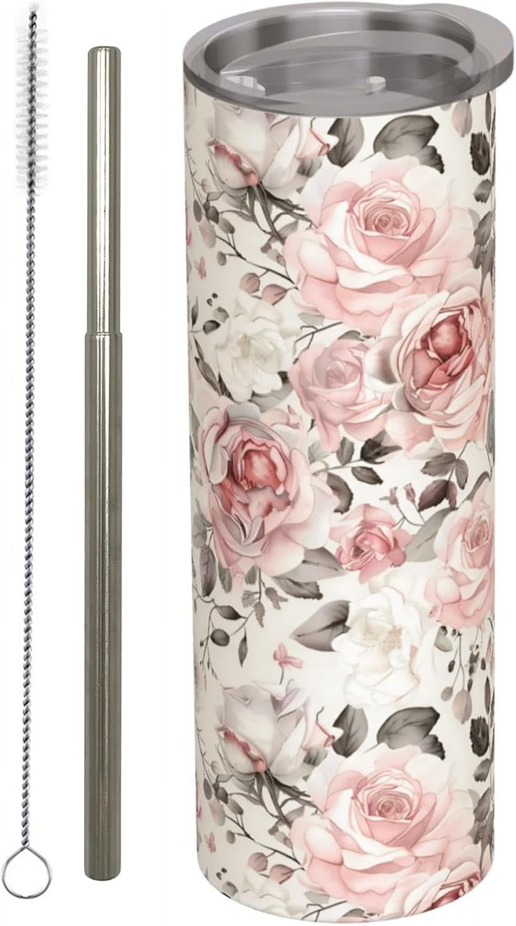 Vintage Wildflower Tumbler with Handle Lid Straw 40 Oz Spring Floral Stainless Steel Cup Retro Colorful Flower Travel Mug Iced Coffee Hot Drink Tumbler for Women Girls Gifts Party Favor - Tumbler
