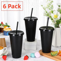 Reusable Plastic Tumblers with Lids & Straws - 6 Pcs 24oz Large Glitter Tumbler Cups for Adults Kids Women Party | Tall Iced Cold Straw Drinking Cute Tumbler Cup Bulk(Black)