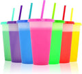 Reusable Plastic Tumblers with Lids & Straw 7Pcs 24 oz Color Changing Cups for Adults Kids Women, Iced Cold Straw Drinking Tumbler Kids Party Cups