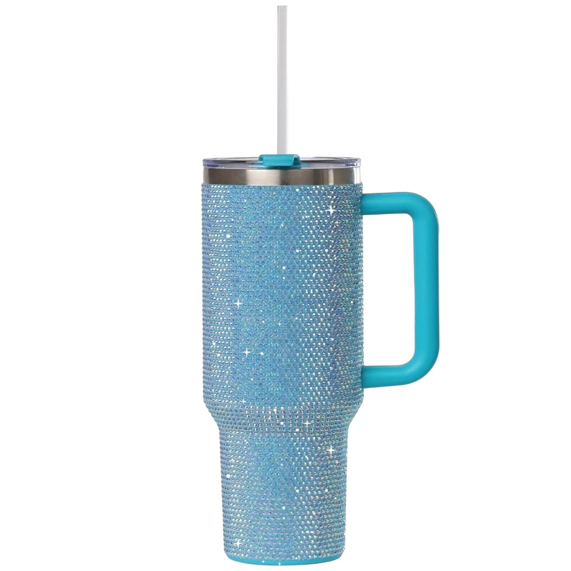 STP GOODS Stainless Steel Rhinestone Insulated Tumbler with Handle Lid and Straw 40 fl oz (1200 ml) Double-Wall Travel Mug, Light Green - Insulated Tumbler