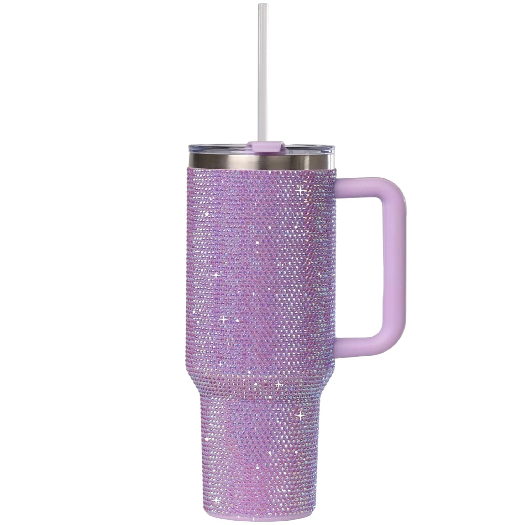STP GOODS Stainless Steel Rhinestone Insulated Tumbler with Handle Lid and Straw 40 fl oz (1200 ml) Double-Wall Travel Mug, Light Green - Tumbler