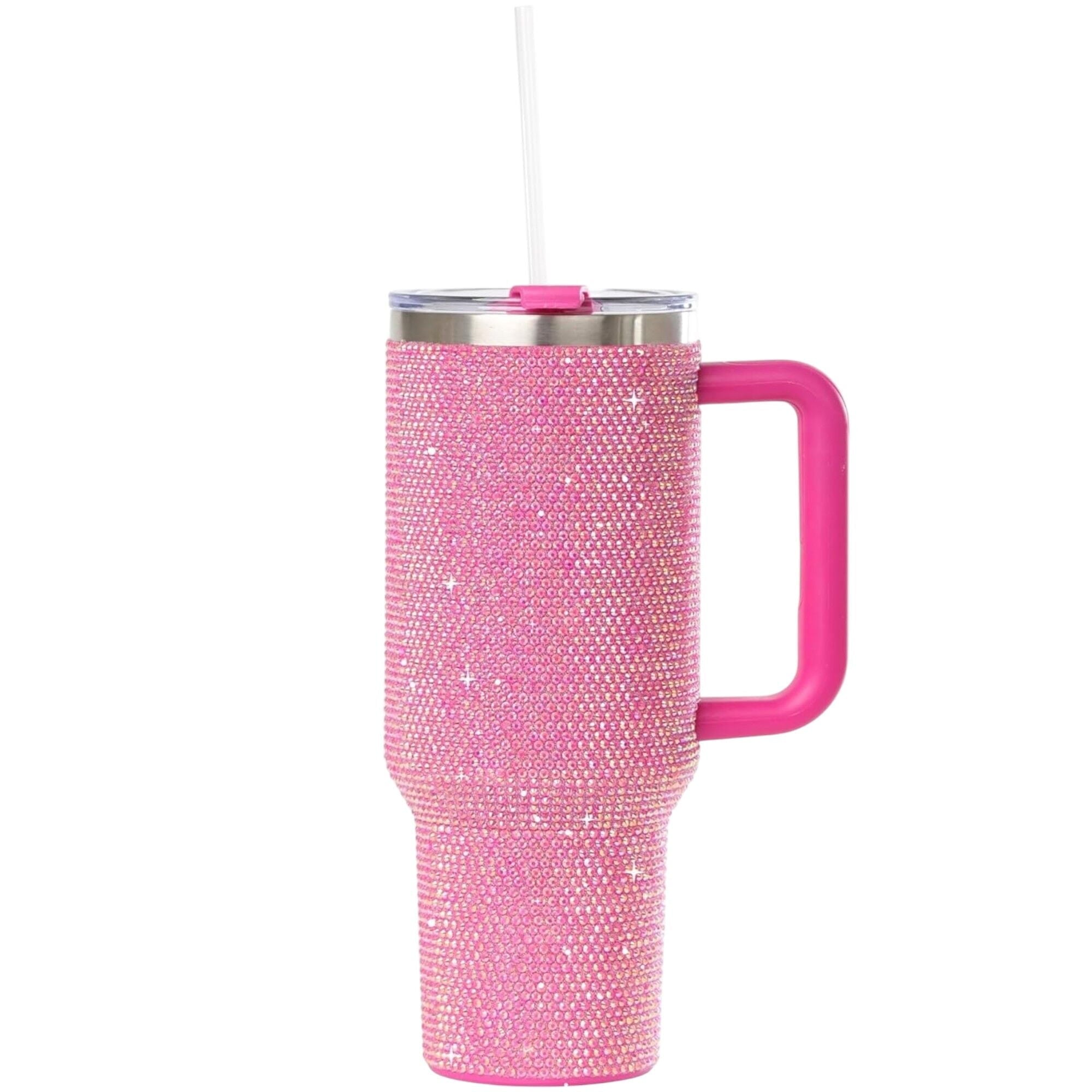 STP GOODS Stainless Steel Rhinestone Insulated Tumbler with Handle Lid and Straw 40 fl oz (1200 ml) Double-Wall Travel Mug, Light Green - Tumbler