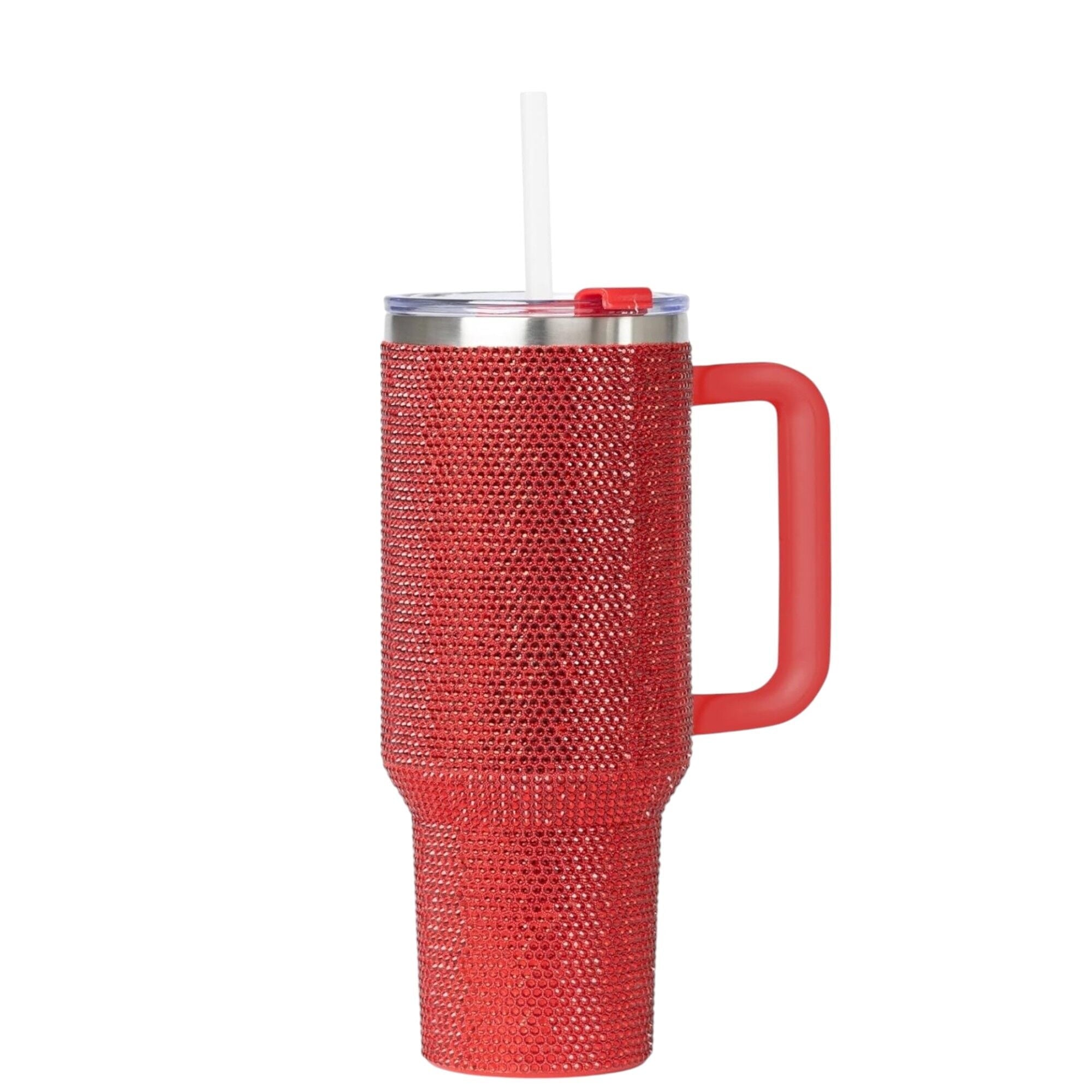 STP GOODS Stainless Steel Rhinestone Insulated Tumbler with Handle Lid and Straw 40 fl oz (1200 ml) Double-Wall Travel Mug, Light Green - Tumbler