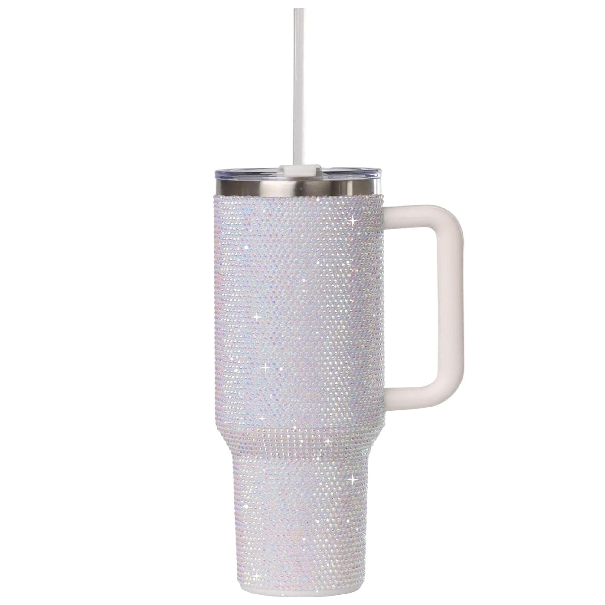 STP GOODS Stainless Steel Rhinestone Insulated Tumbler with Handle Lid and Straw 40 fl oz (1200 ml) Double-Wall Travel Mug, Light Green - Tumbler