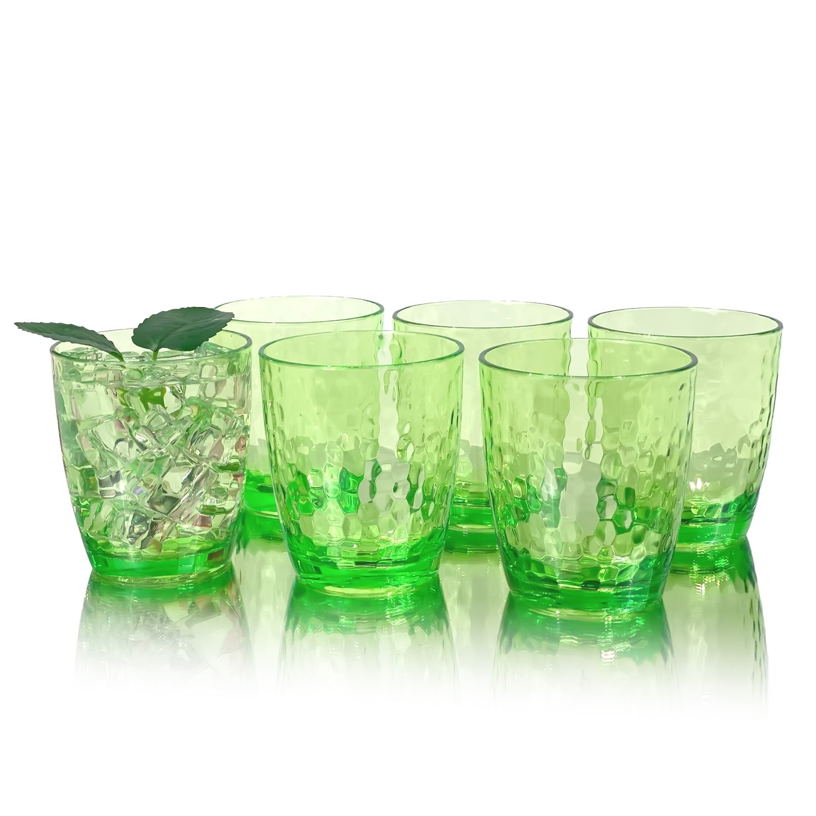 Set of 6 Hammered Style 15-ounce/430ml Acrylic Glasses Plastic Tumbler,BPA Free,Dishwasher Safe (Green)
