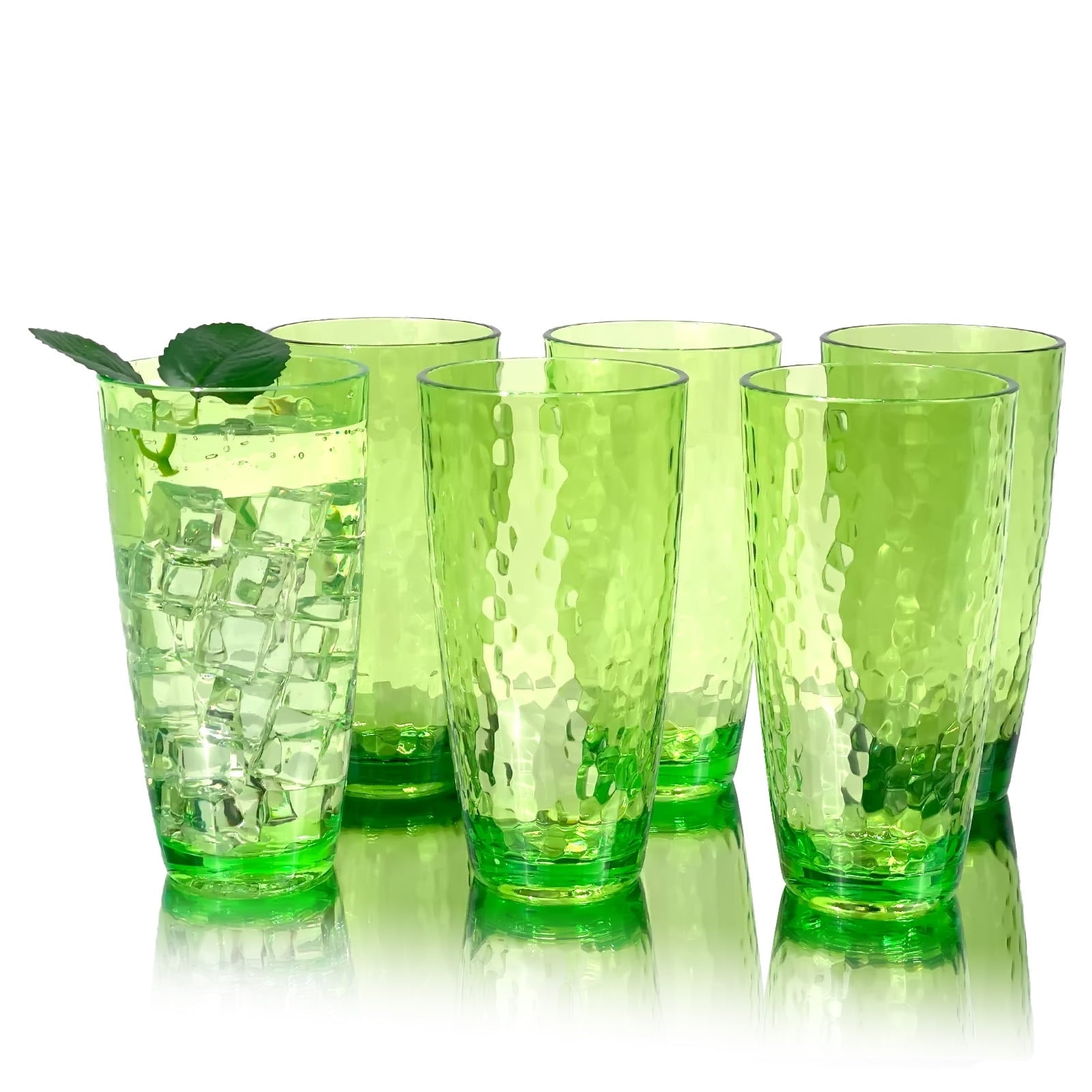 Set of 6 Hammered Style Drinking Cups 26-Ounce Large Acrylic Glasses Plastic Tumbler,BPA Free (Green)