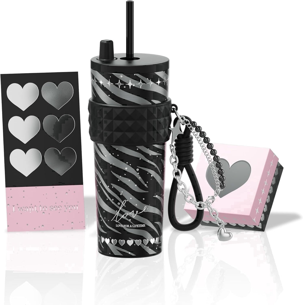 Sidagar 24oz Ceramic Coated Insulated Tumbler with Straw, Gift Travel Mug for Women and Couples, Pink - Insulated Tumbler