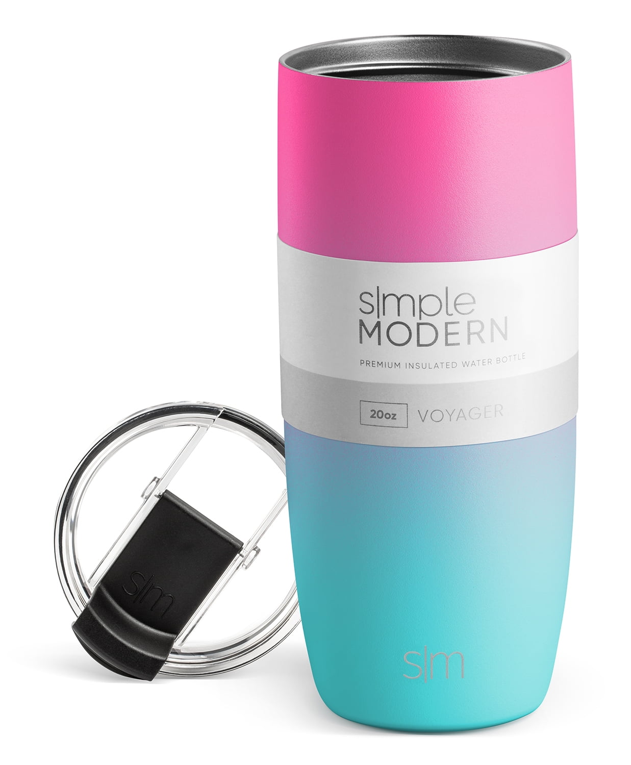 Simple Modern 16oz Voyager Travel Mug Tumbler w/ Clear Flip Lid & Straw - Coffee Cup Vacuum Insulated Flask 18/8 Stainless Steel Hydro Water Bottle -Midnight Black - Insulated Tumbler