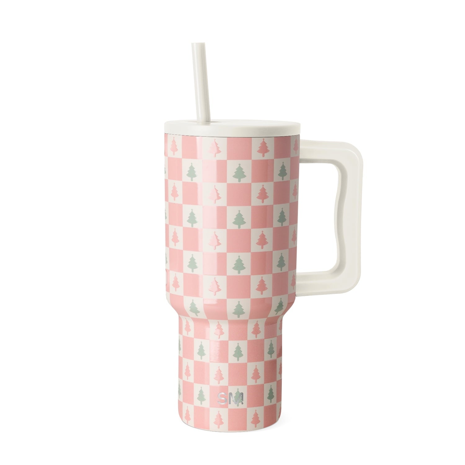 Simple Modern 30 fl oz Insulated Stainless Steel Trek Tumbler with Straw Lid | Seaglass Sage and Cream Checkmate - Insulated Tumbler