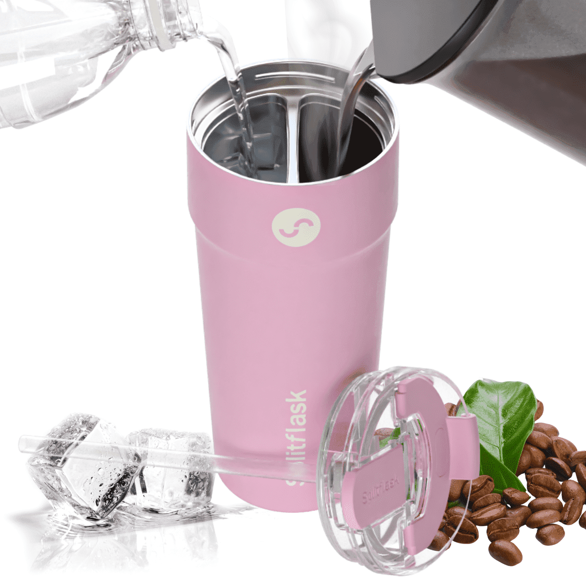 Splitflask 2-in-1 Hot & Cold Insulated Tumbler, 30oz Stainless Steel, Leak-Proof, BPA-Free, Dual Chamber, Travel Mug, Fits Cup Holder (Elle Pink)