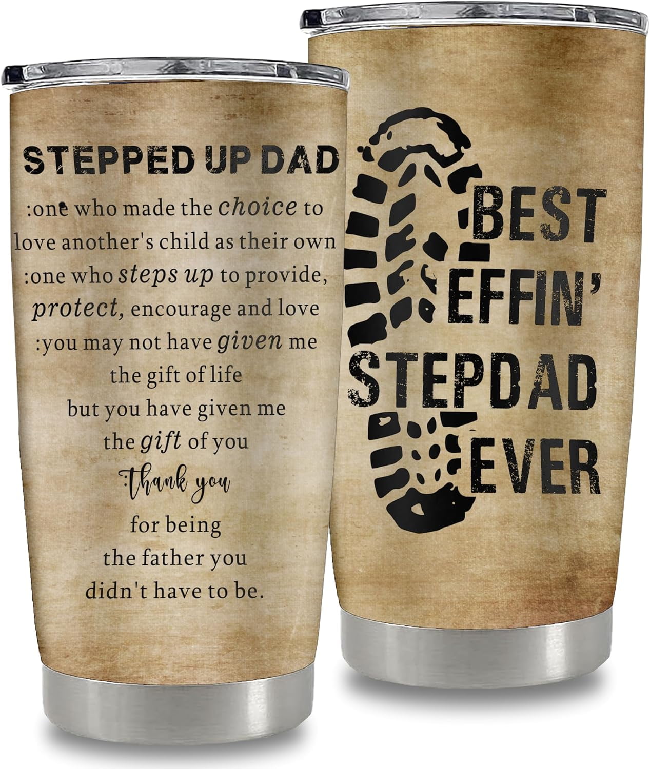 Stepdad Gifts from Daughter, Son, Kids, Bonus Dad Birthday Gifts for Stepfather Christmas Ideas, Step Dad 20 Oz Tumbler Stepped Up Dad Cup