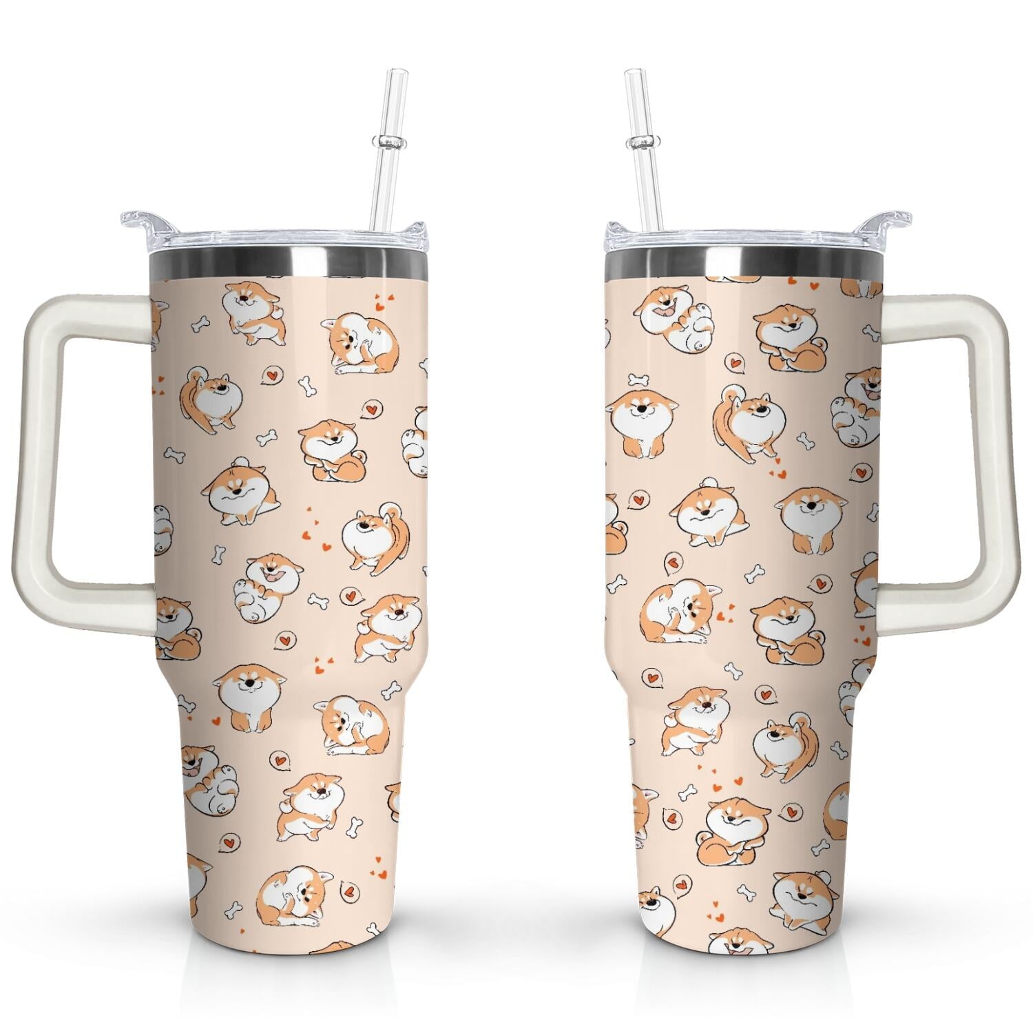 Gift for Dog Lovers Cute Dog Tumbler for Women - 40oz Dog Tumblers with Handle Straw and Lid Tumbler Cup Travel Coffee Mug - Tumbler