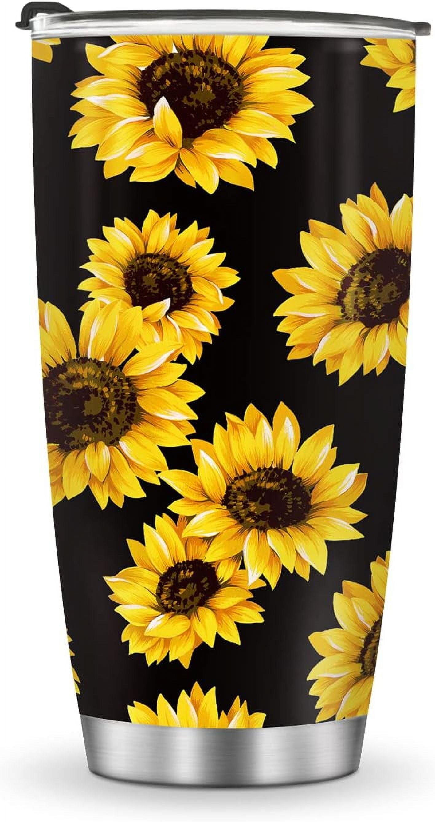 Sunflower Tumbler, Sunflower Gifts for Women, 20oz Stainless Steel Double Wall Vacuum Sunflowers Cup with Lid for Travel Coffee