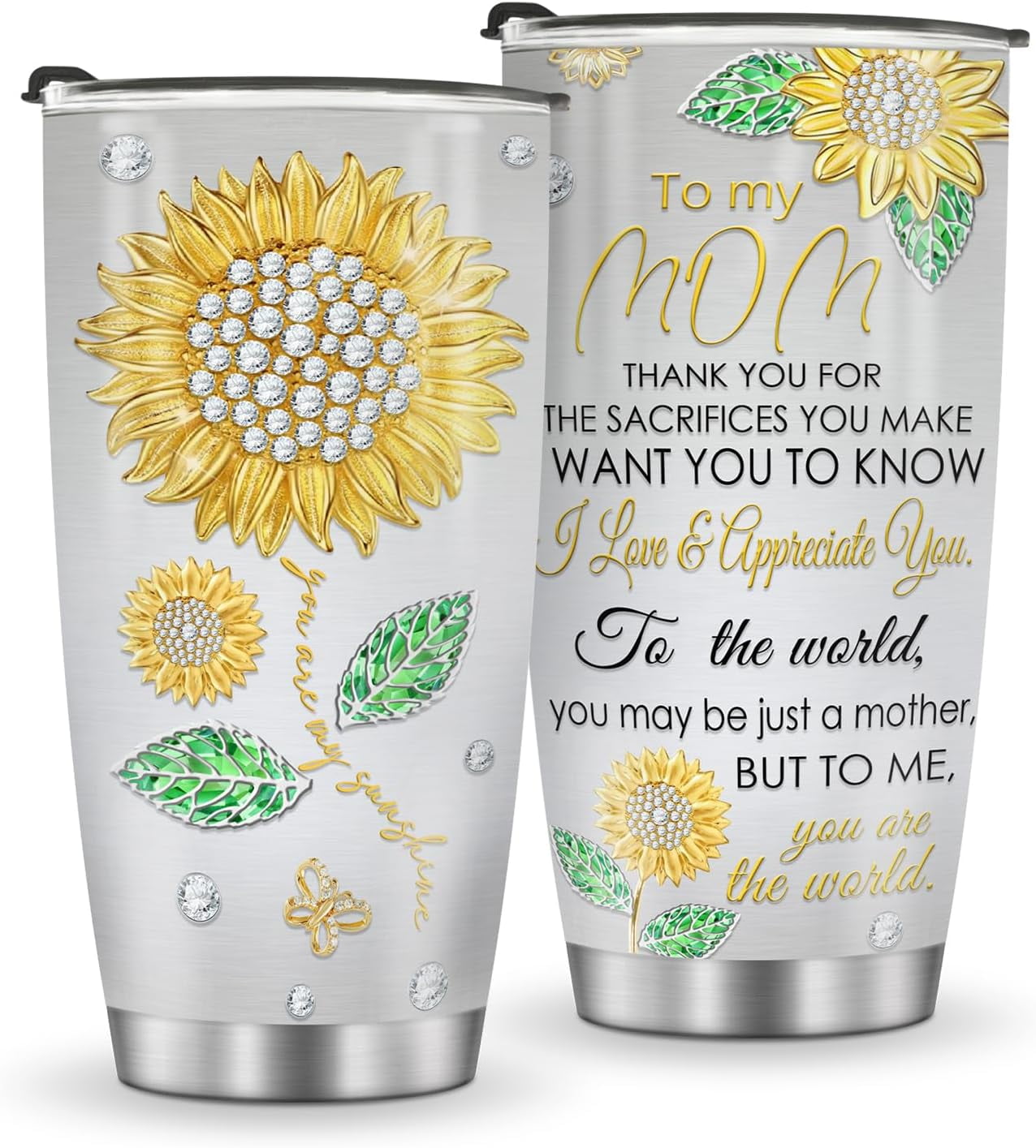 Sunflower Tumbler, Sunflower Gifts for Women, 20oz Stainless Steel Double Wall Vacuum Sunflowers Cup with Lid for Travel Coffee - Tumbler