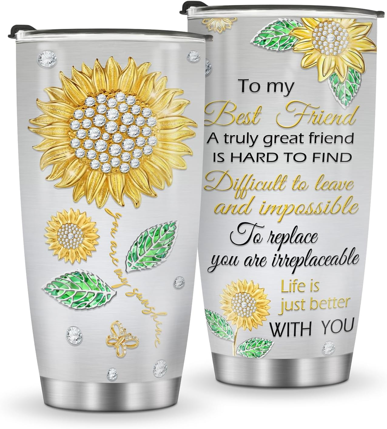 Sunflower Tumbler, Sunflower Gifts for Women, 20oz Stainless Steel Double Wall Vacuum Sunflowers Cup with Lid for Travel Coffee - Tumbler