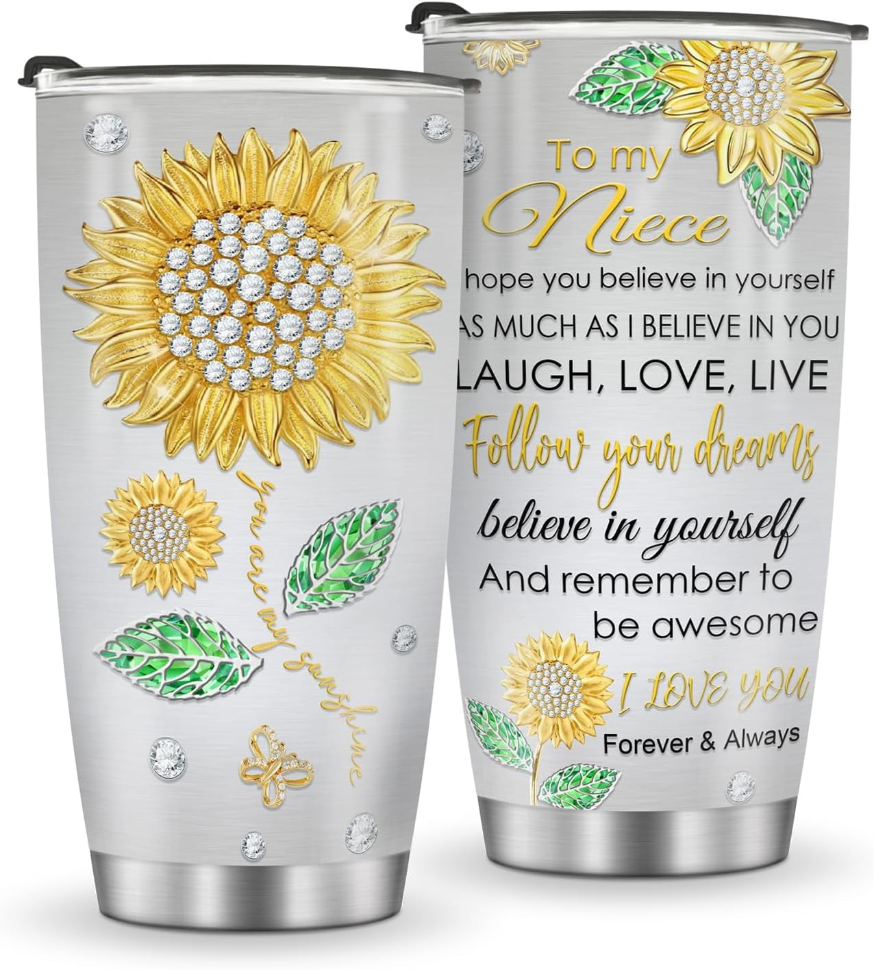 Sunflower Tumbler, Sunflower Gifts for Women, 20oz Stainless Steel Double Wall Vacuum Sunflowers Cup with Lid for Travel Coffee - Tumbler