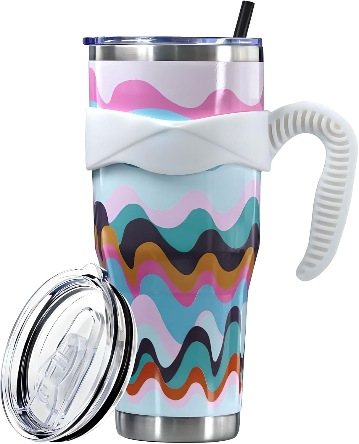 Sunmdecor Pink Leopard Print Tumbler with Handle and Silicone Straws - 40 Oz Cheetah Insulated Tumbler - Leopard Cup Gift for Women - Tumbler