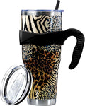 Sunmdecor Pink Leopard Print Tumbler with Handle and Silicone Straws - 40 Oz Cheetah Insulated Tumbler - Leopard Cup Gift for Women - Tumbler
