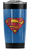 Superman Action Shield Stainless Steel Tumbler 20 oz Coffee Travel Mug/Cup, Vacuum Insulated & Double Wall with Leakproof Sliding Lid | Great for Hot Drinks and Cold Beverages