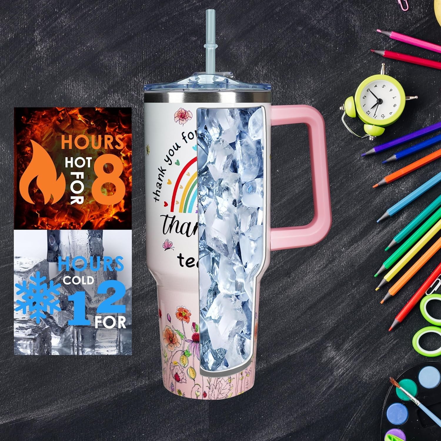 40 Oz Tumbler With Handle 40oz Purple Butterfly Tumbler With Lid Straw Double Insulated Travel Coffee Mug Butterfly Gifts For Women - Insulated Tumbler