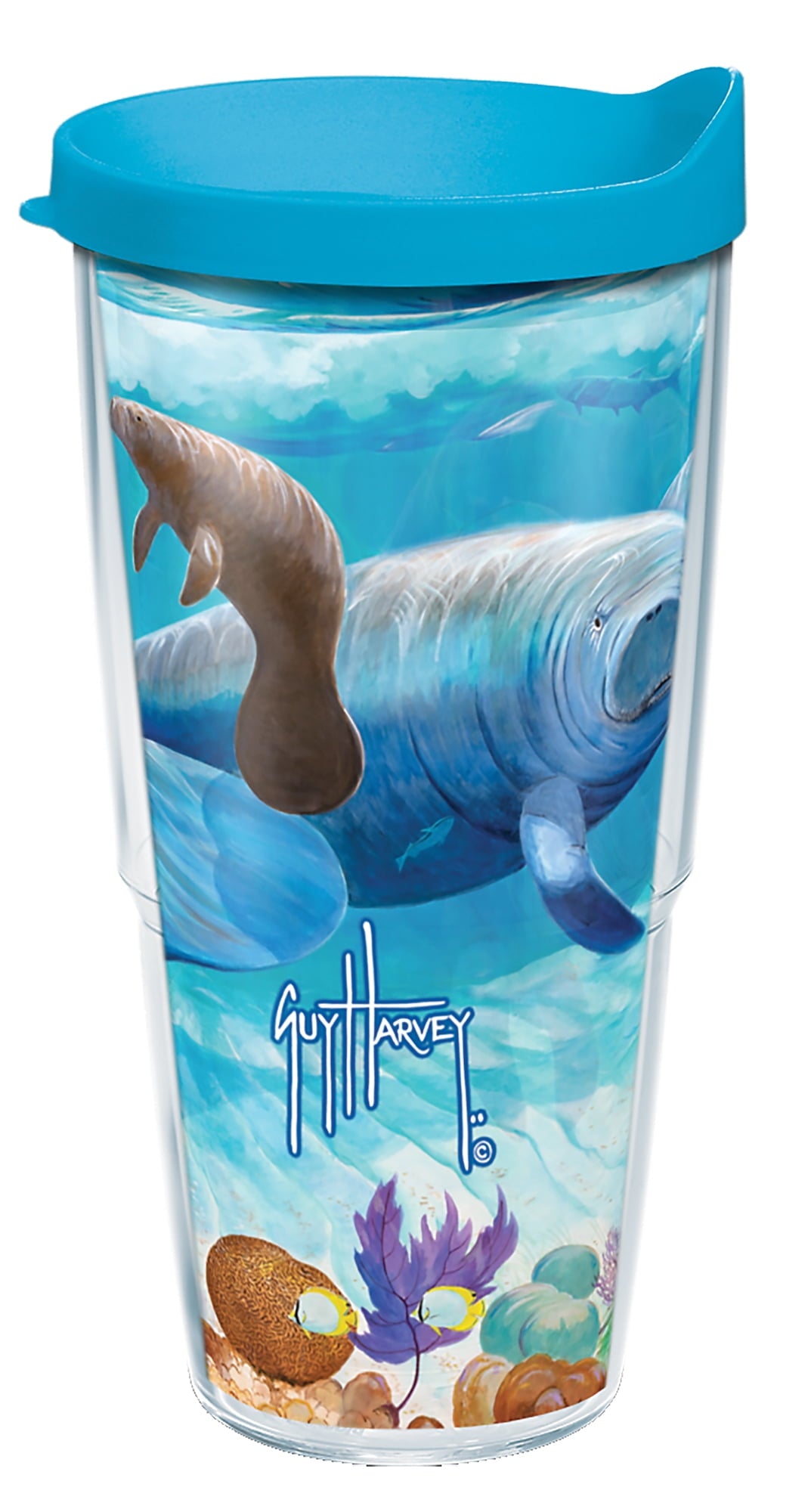 Tervis Guy Harvey - Manatee Made in USA Double Walled  Insulated Tumbler Travel Cup Keeps Drinks Cold & Hot, 24oz, Classic
