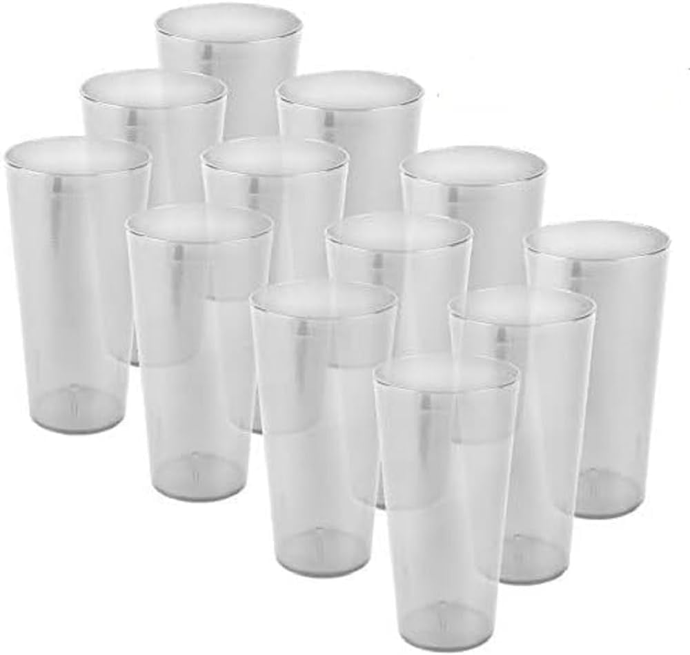 TrueCraftware- Set of 12 Pebbled Tumbler/Drinking Cups 16-Ounce Clear Color- Reusable Premium Water Iced Tea Glasses Stackable Dishwasher Safe Break-Resistant for Home and Restaurants