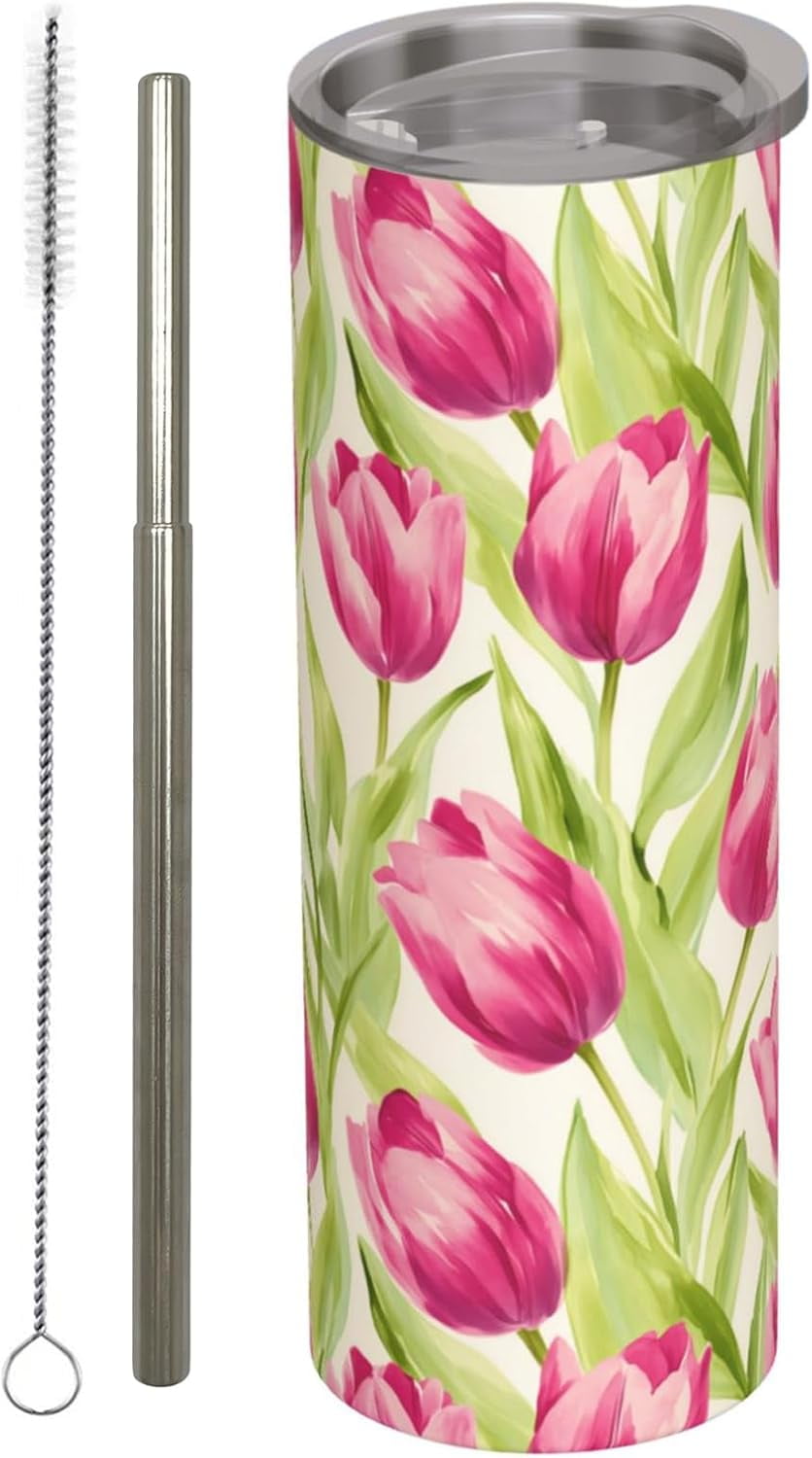 Vintage Wildflower Tumbler with Handle Lid Straw 40 Oz Spring Floral Stainless Steel Cup Retro Colorful Flower Travel Mug Iced Coffee Hot Drink Tumbler for Women Girls Gifts Party Favor - Tumbler