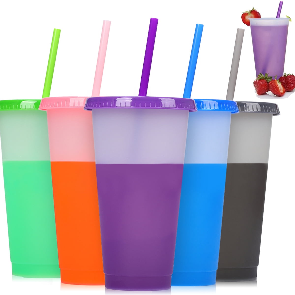 Tutuviw Color Changing Cups 5 Pack 32 oz Leak-proof Water Tumblers with Lids and Straws Plastic Tumblers, Reusable Iced Coffee & Smoothie Cups for Adults Women Parties and Travel