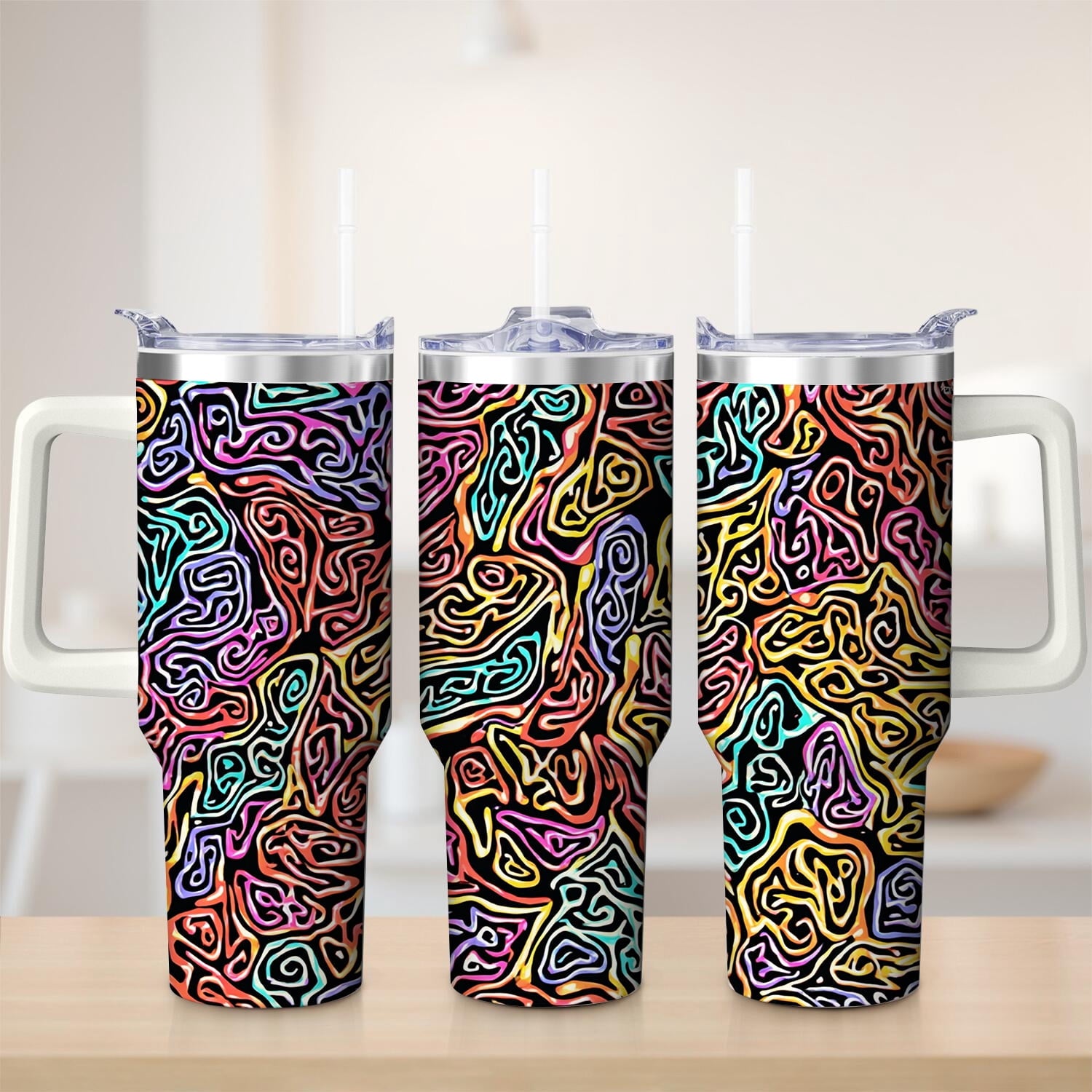Vibrant Abstract Pattern Stainless Steel Tumbler, 40oz - Tumbler