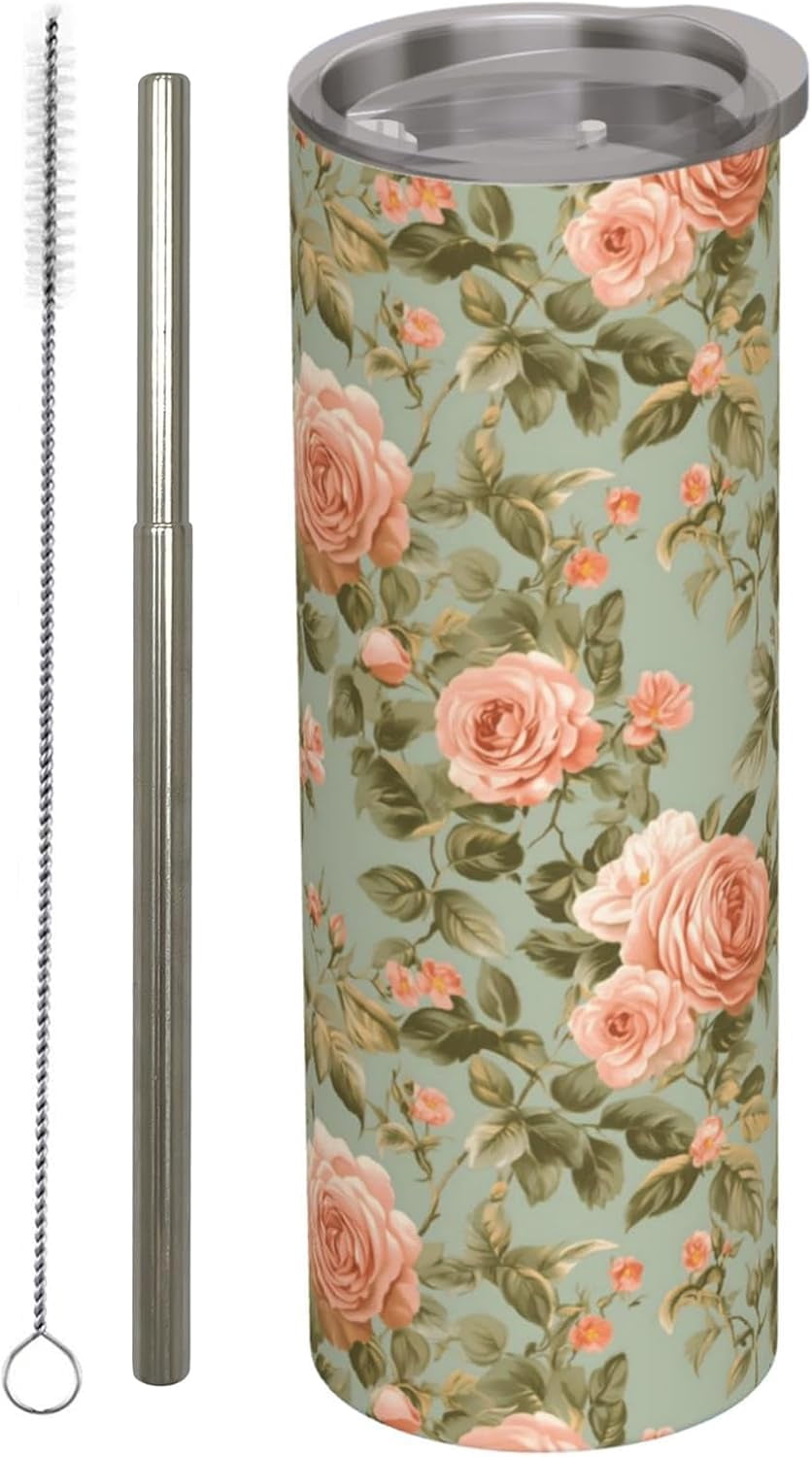 Vintage Wildflower Tumbler with Handle Lid Straw 40 Oz Spring Floral Stainless Steel Cup Retro Colorful Flower Travel Mug Iced Coffee Hot Drink Tumbler for Women Girls Gifts Party Favor - Tumbler