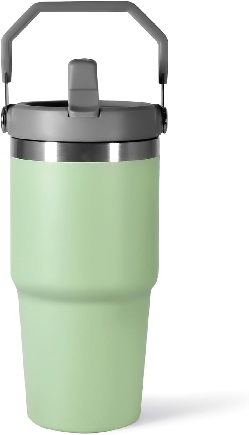 WarmH 20 oz Tumbler with Handle,Insulated Tumbler with Lid and Flip Straw Leak Proof Double Wall Stainless Steel Vacuum Travel Coffee Mug Insulated Water Bottle Thermal Cup, Cupholder Friendly, Black - Insulated Tumbler