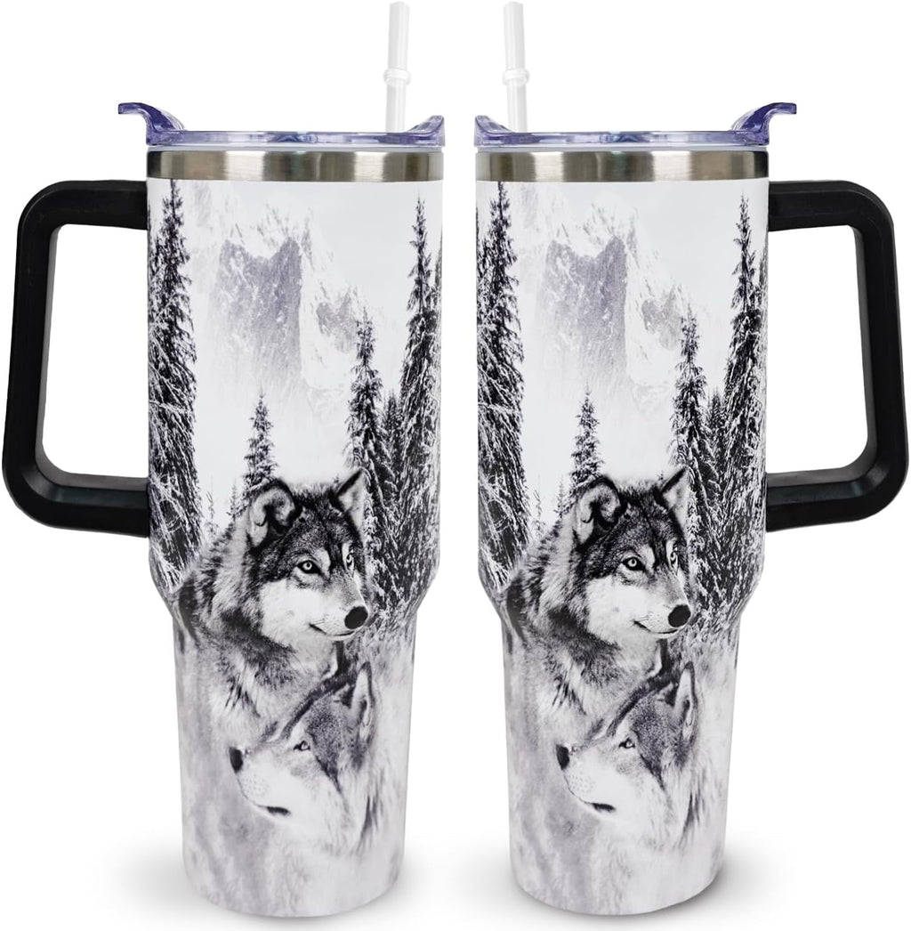 Wolf Lovers Gifts Wolf Tumbler Cup With Lid and Straw 40OZ Stainless Steel Insulated Travel Mug Water Bottle
