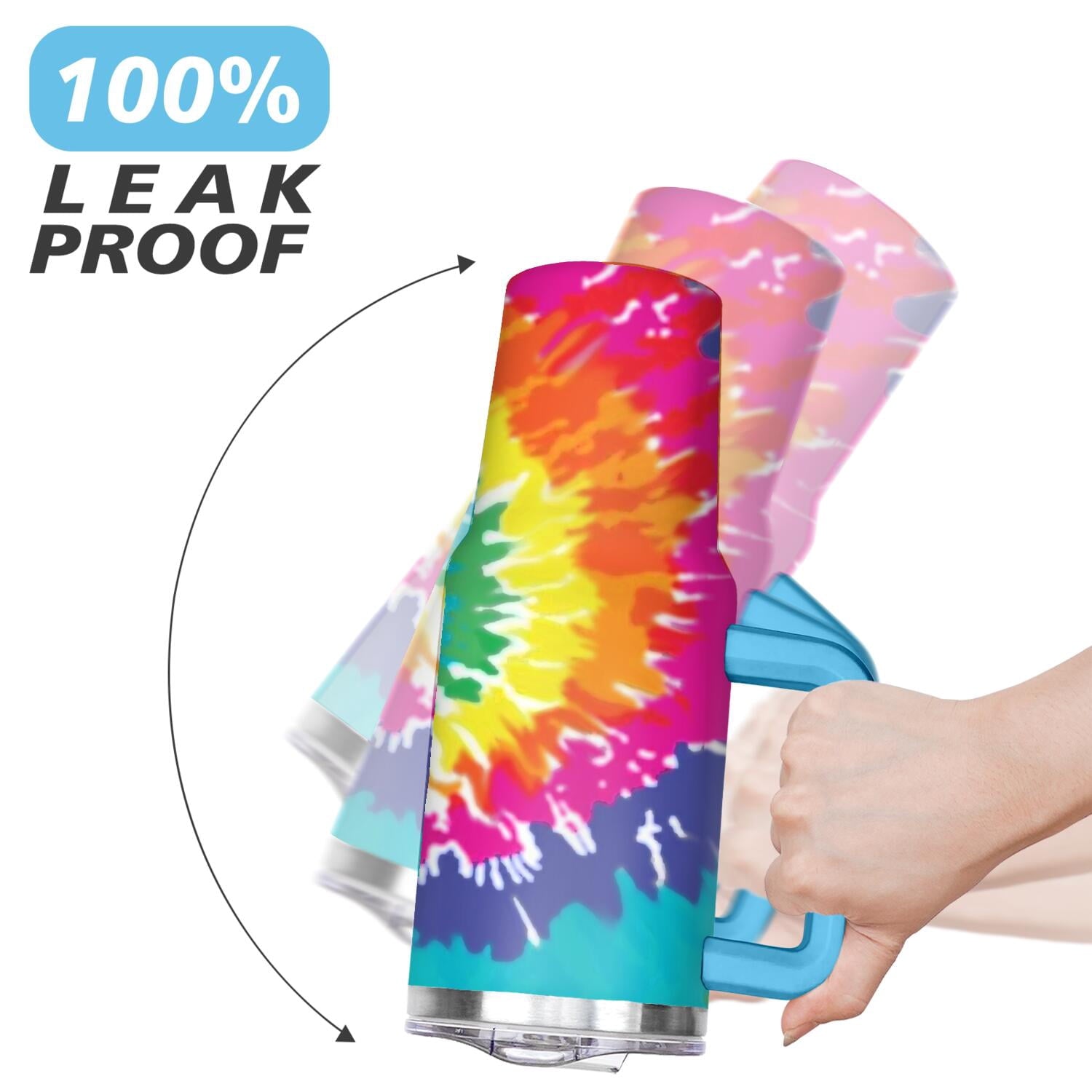 40oz Boho Tie Dye Stainless Steel Flip Straw Tumbler Spill Proof Travel Cup Double Wall Vacuum Insulated Coffee Mug with Top Handle