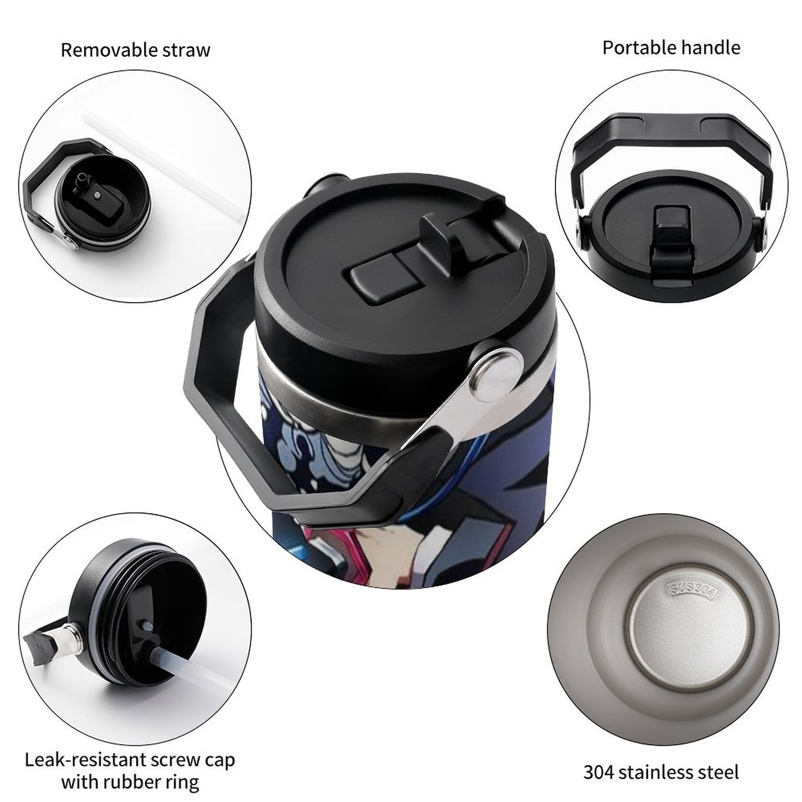 30oz Tumbler with Handle And Flip Straw Lid Demon Slayer Tomioka Giyuu Stainless Steel Bottle Double Wall Insulated Travel Coffee Mug
