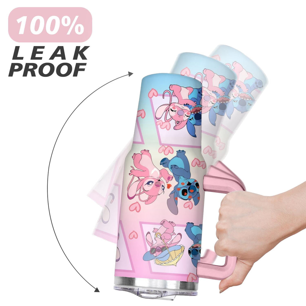 40oz Cartoon Movie Stainless Steel Tumbler with Lid and Straw,Spill Proof Cartoon Travel Cup for Cartoon Lovers Double Wall Vacuum Insulated Coffee Mug with Handle Pink