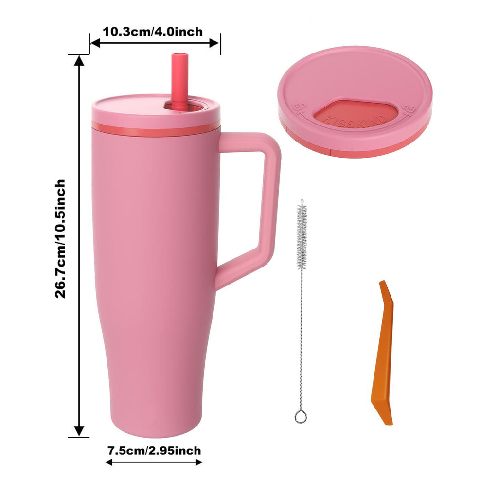 Kcpolre 40 oz Tumbler with Handle and Straw Lid, 100% Leakproof Stainless Steel Vacuum Insulated Cup Travel Coffee Mug Water Bottle, Car Cup Holder Friendly, Rubber Base, Gifts for Women Men (Tea)