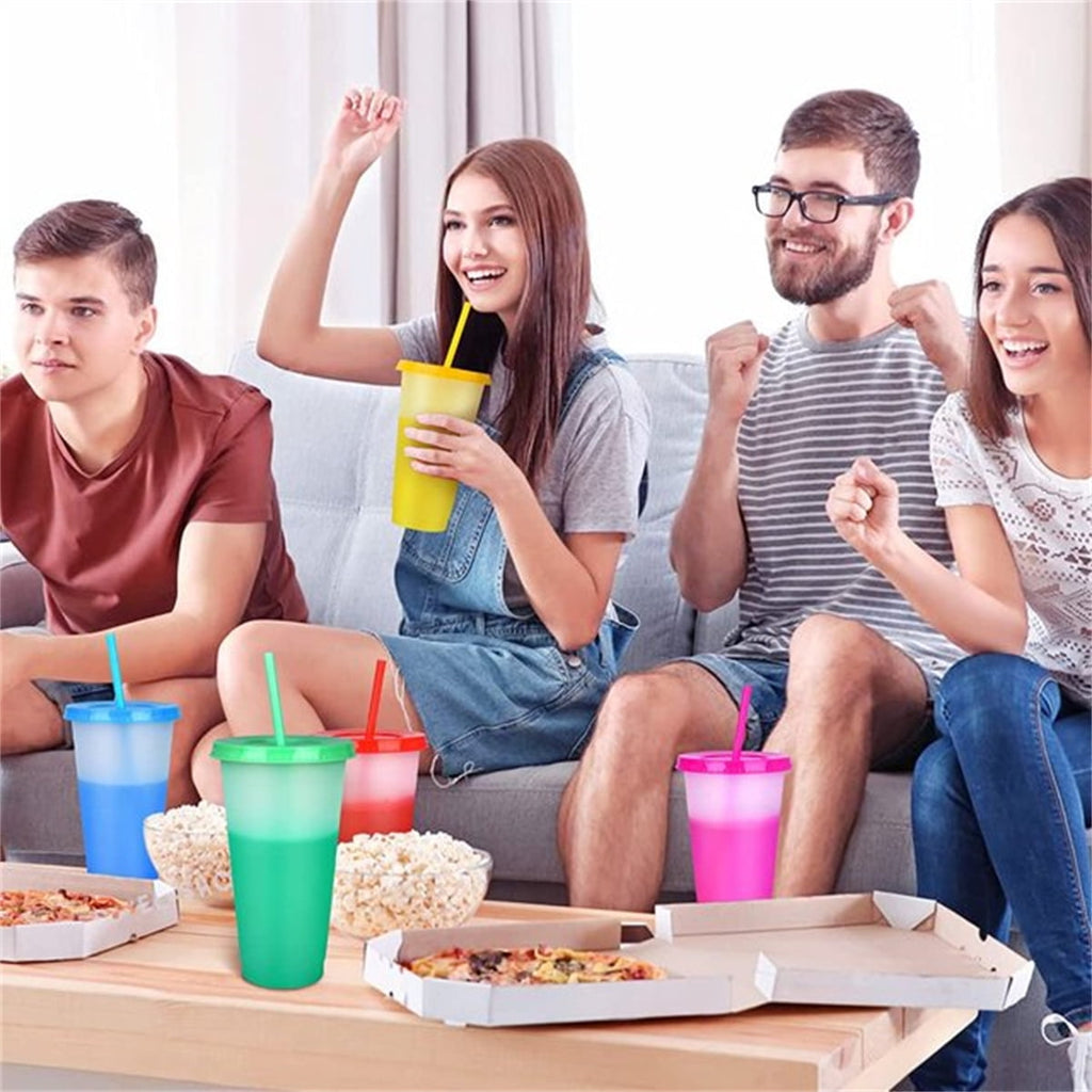 Reusable Plastic Tumblers with Lids & Straw 7Pcs 24 oz Color Changing Cups for Adults Kids Women, Iced Cold Straw Drinking Tumbler Kids Party Cups