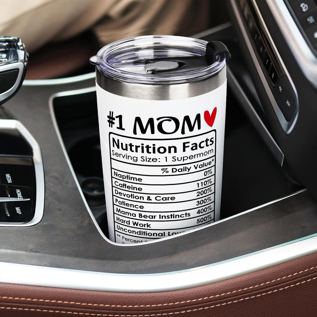 Mom Gifts Tumbler, Mothers Day Gifts for Moms from Daughter Son Husband - Best Mom Ever Birthday Gift for Mom Grandma, Number One Nutrition Facts Coffee Tumbler Cup 20oz