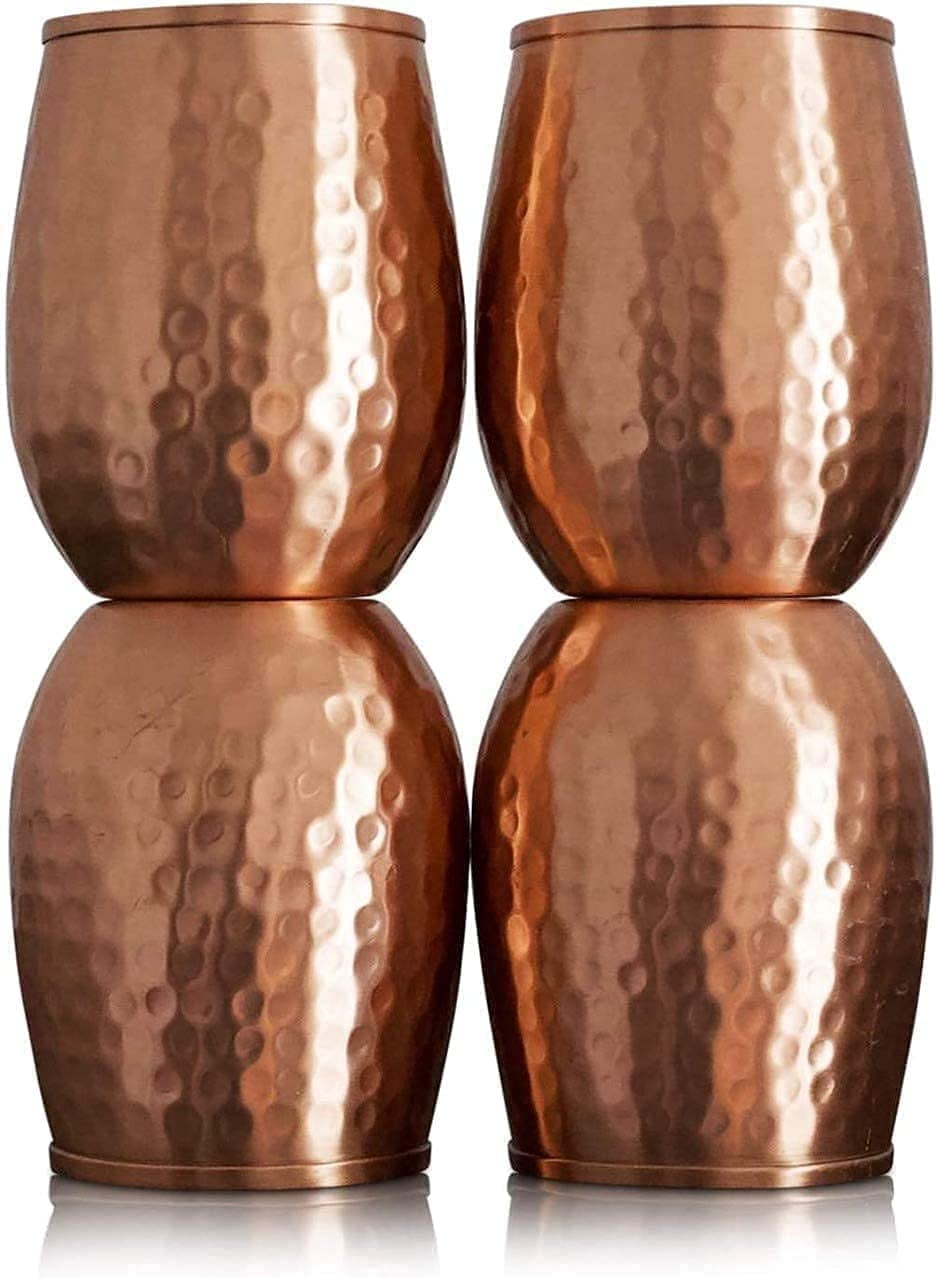 Copper Glasses Set of 4 – Pure Copper 17 oz Stemless Tumblers, Insulated & Reusable for Moscow Mule & Beverages