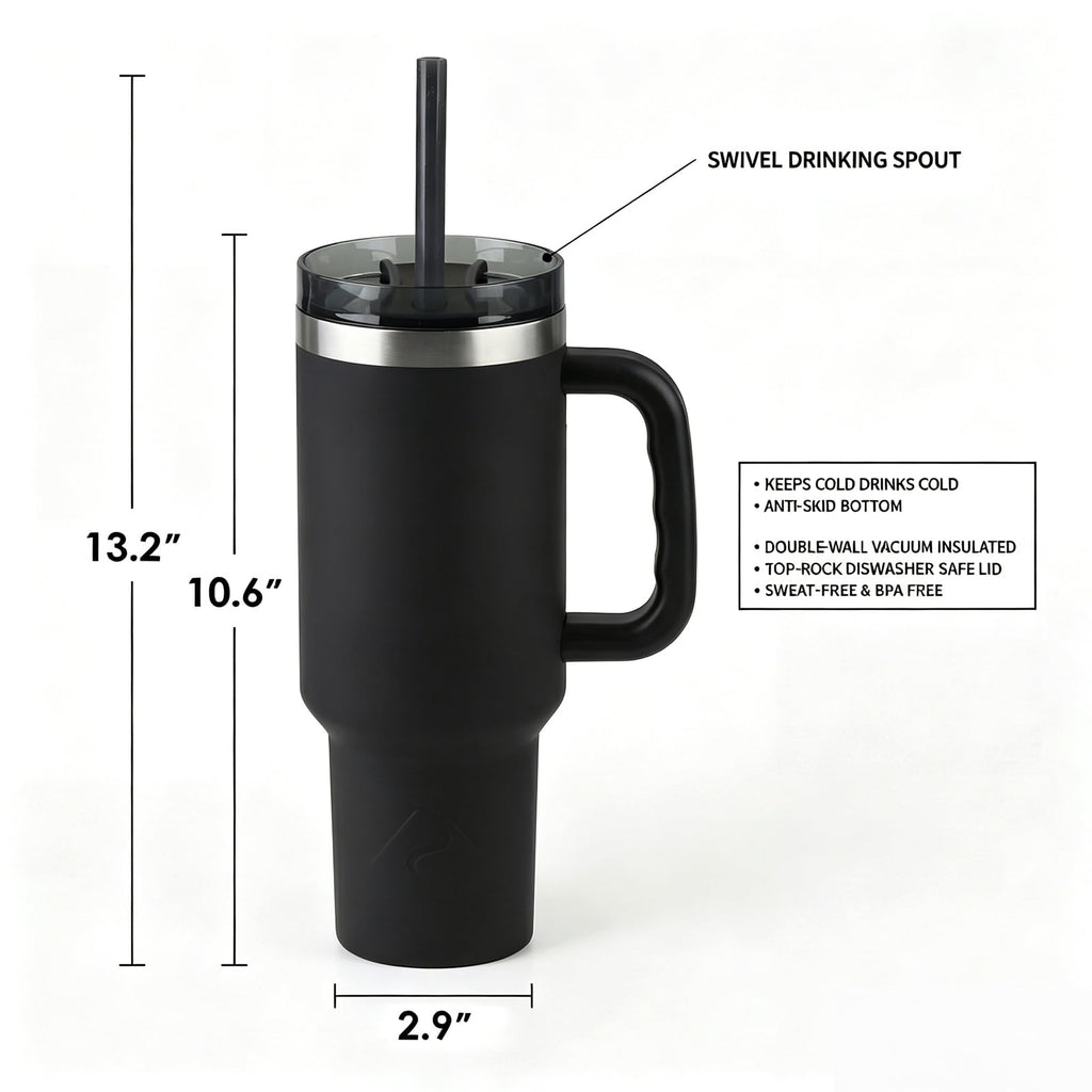 (6 pack) Ozark Trail 40 oz Stainless Steel Insulated Tumbler with Handle, Black