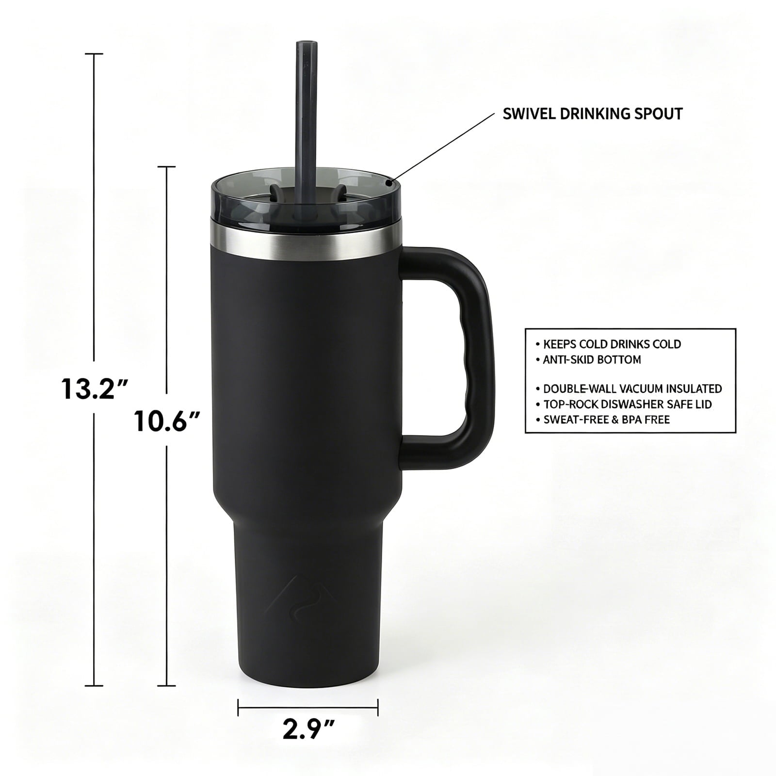 (6 pack) Ozark Trail 40 oz Stainless Steel Insulated Tumbler with Handle, Black