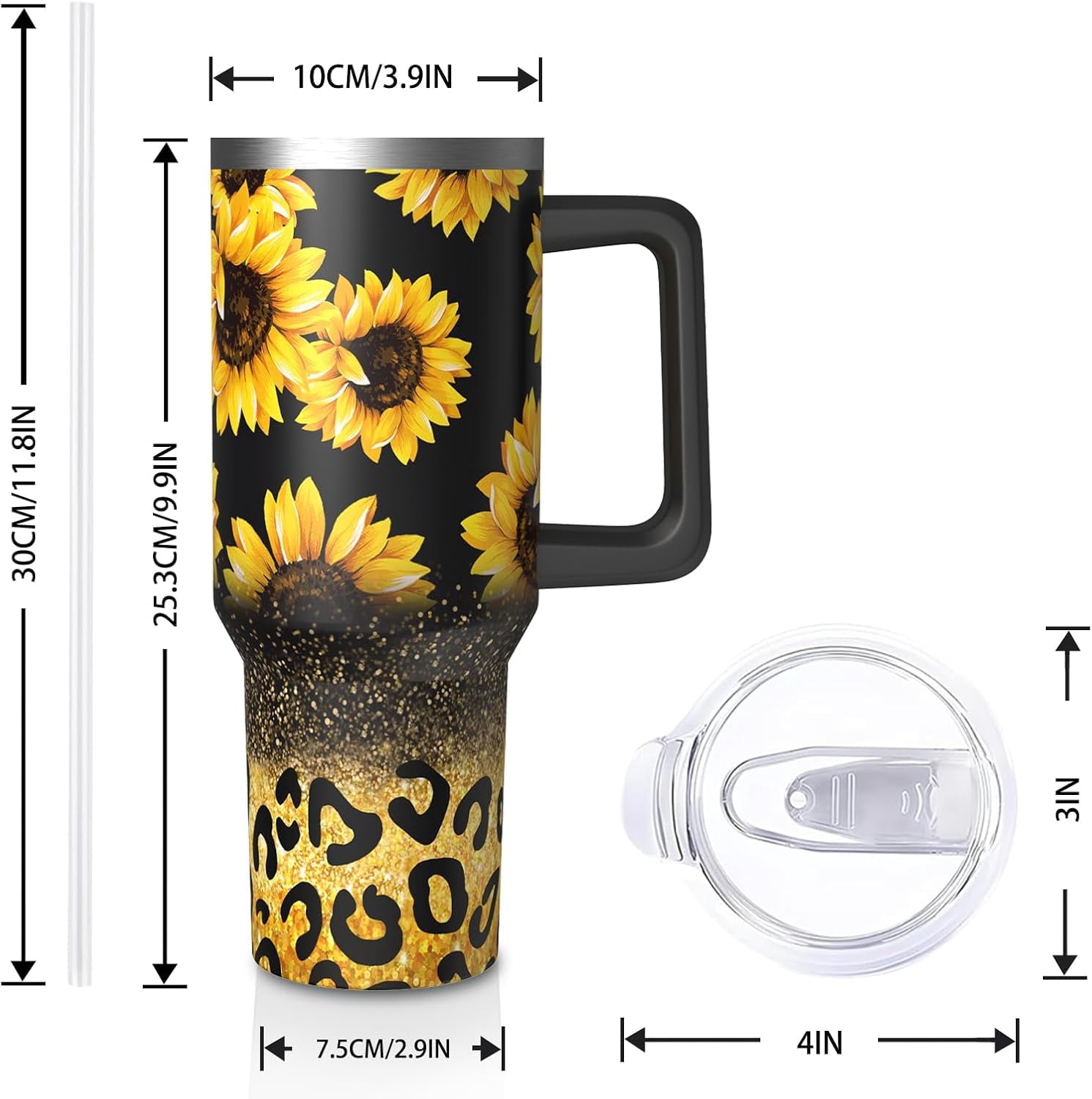 Sunflower Gifts Cup for Women Girls, 40oz Tumbler with Handle and Straw Lid, Stainless Steel Double Walled Insulated Mug Water Bottle, Sun Flowers Floral Lover Birthday Gift Idea