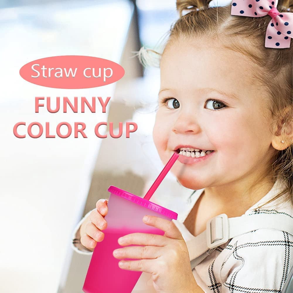 Casewin 10Pcs Color Changing Cups with Lids & Straws - 12 oz Cute Reusable Plastic Tumblers Bulk |Party Funny Tumbler Ice Cold Drinking Cup for Kids & Adults